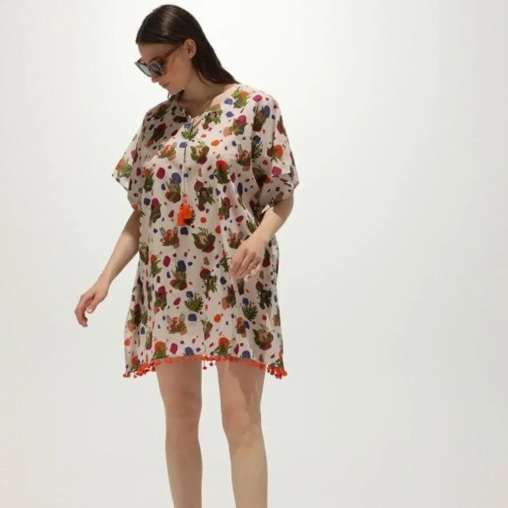 Jo & Mr. Joe Botanical Printed Cotton Kaftan cover up dress OS